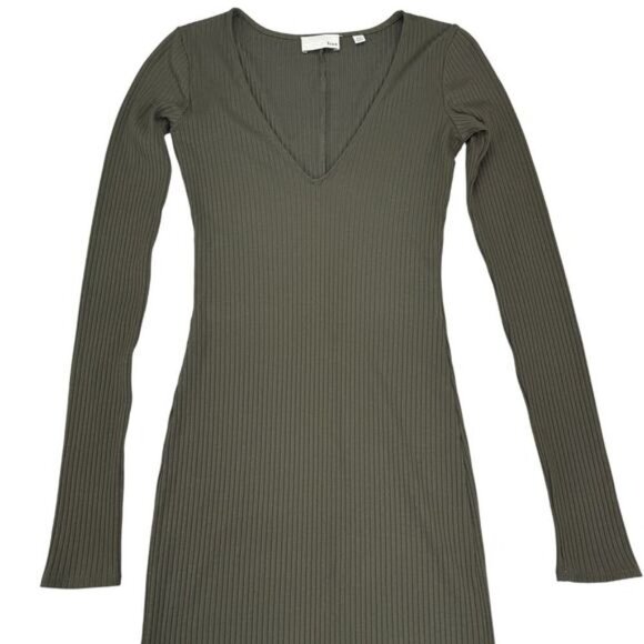 WILFRED FREE Aritzia Rocio Ribbed Knit Midi Dress Moss Green Sz XXS - Picture 3 of 6